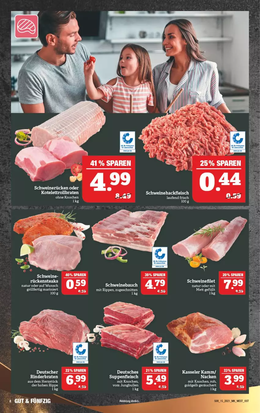 Aktueller Prospekt Marktkauf - Prospekt - von 12.04 bis 17.04.2021 - strona 8 - produkty: braten, eis, fleisch, hackfleisch, kasseler, kotelett, Laufen, Mett, natur, rel, Rippen, rollbraten, Rückensteak, rückensteaks, schwein, schweine, Schweinehackfleisch, schweinerücken, steak, steaks, suppe, suppen, suppenfleisch, wein, weine