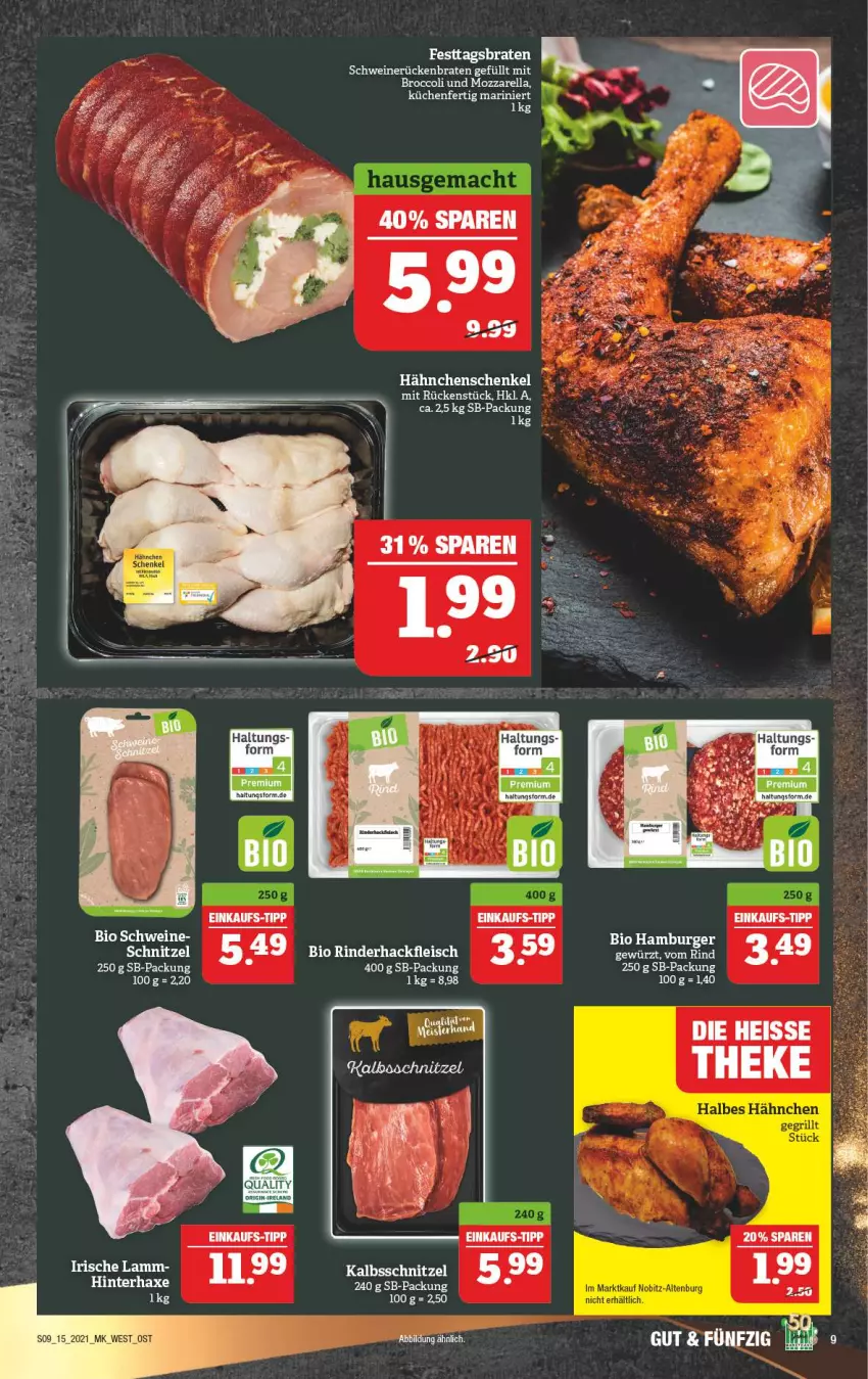 Aktueller Prospekt Marktkauf - Prospekt - von 12.04 bis 17.04.2021 - strona 9 - produkty: bio, broccoli, Elan, gin, grill, hähnchenschenkel, henkel, kalbsschnitzel, mozzarella, rel, schenkel, schnitzel, schwein, schweine, Ti, wein, weine