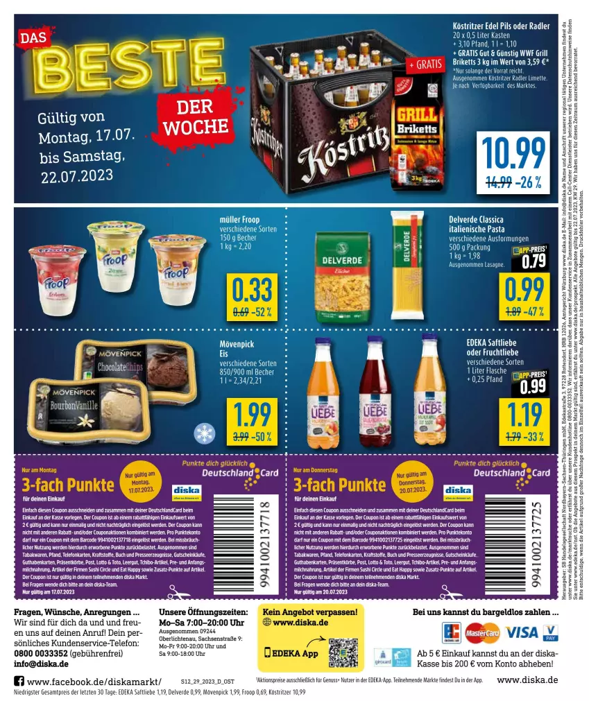 Aktueller Prospekt Diska - Prospekte - von 17.07 bis 22.07.2023 - strona 12 - produkty: aktionspreis, angebot, angebote, Astra, Bau, Becher, briketts, buch, coupon, deka, eis, ente, erde, flasche, froop, frucht, grill, guthabenkarte, gutschein, köstritzer, kraft, LG, limette, Mett, mövenpick, nuss, oder radler, pils, radler, reis, ring, sac, saft, Tchibo, tee, telefon, Ti, uhr, ZTE