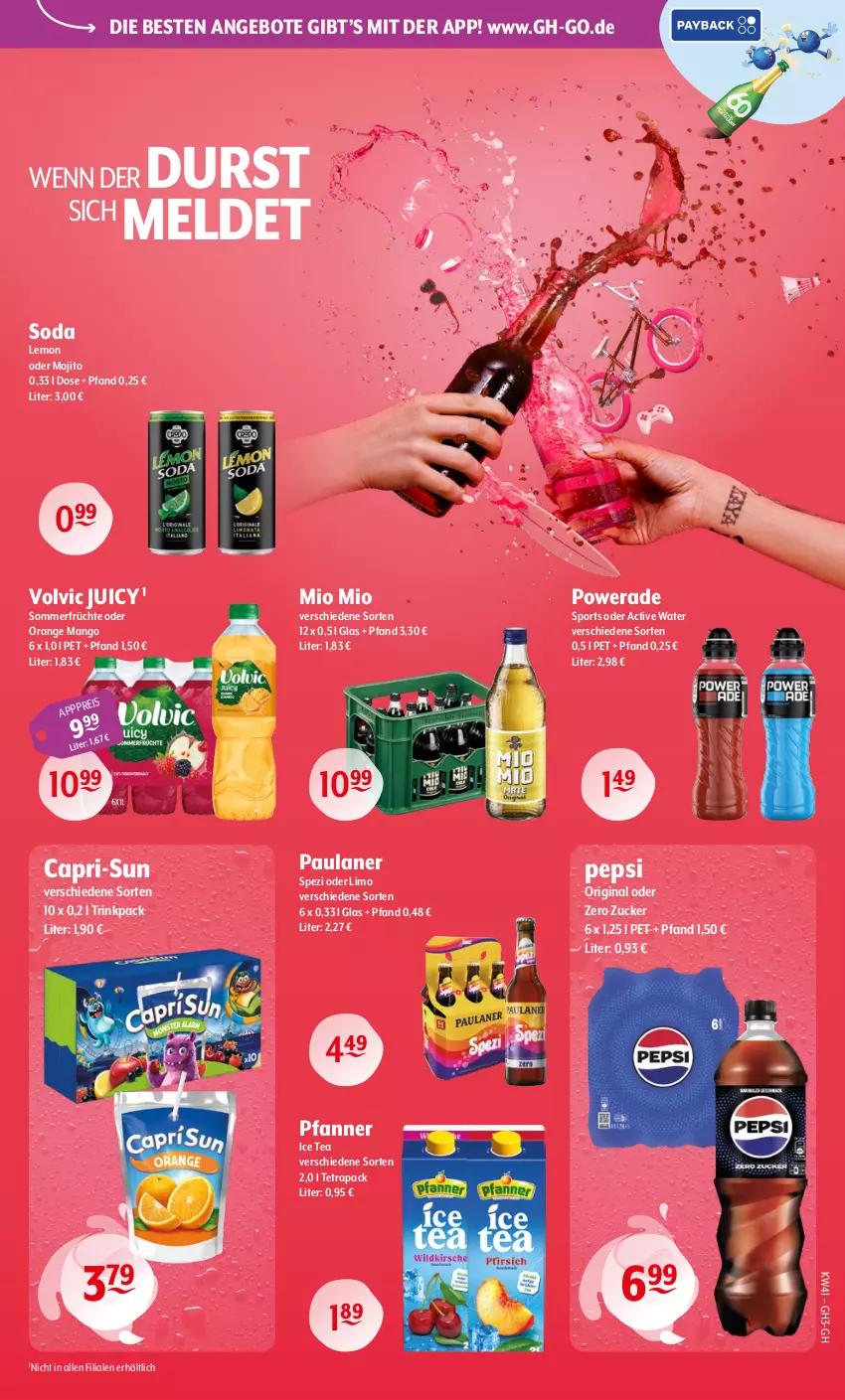Aktueller Prospekt Getraenke Hoffmann - Prospekte - von 05.10 bis 10.10.2026 - strona 3 - produkty: angebot, angebote, Cap, capri-sun, eis, früchte, gin, ice tea, limo, mango, Mio Mio, mojito, orange, Paula, paulaner, pepsi, pfanne, Pfanner, Soda, Spezi, Sport, Ti, volvic, zucker