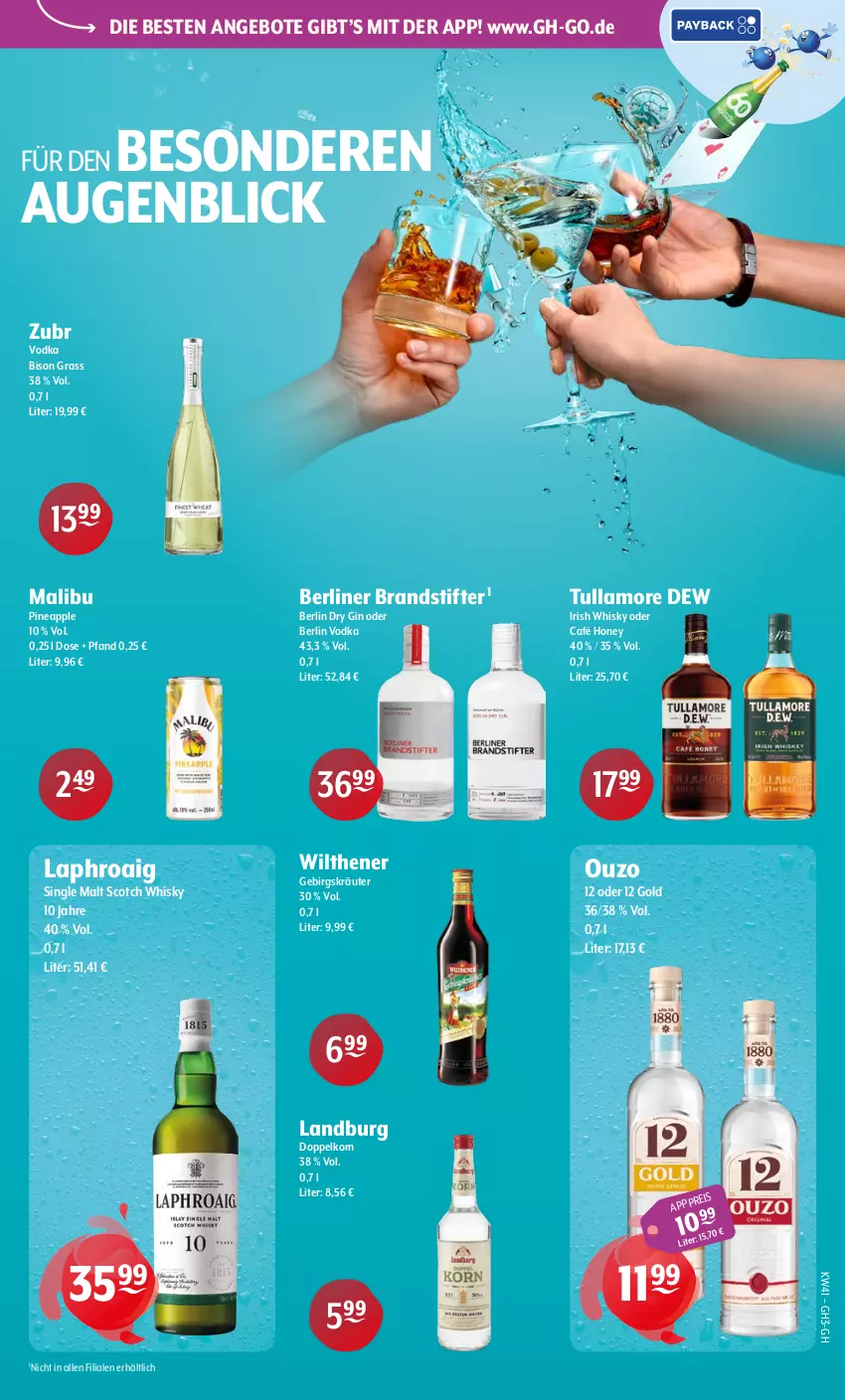 Aktueller Prospekt Getraenke Hoffmann - Prospekte - von 05.10 bis 10.10.2026 - strona 5 - produkty: angebot, angebote, Apple, berliner, doppelkorn, dry gin, eis, gin, korn, kräuter, laphroaig, Malibu, ouzo, scotch, scotch whisky, single malt, stifte, Ti, tullamore, tullamore dew, vodka, whisky, wilthener