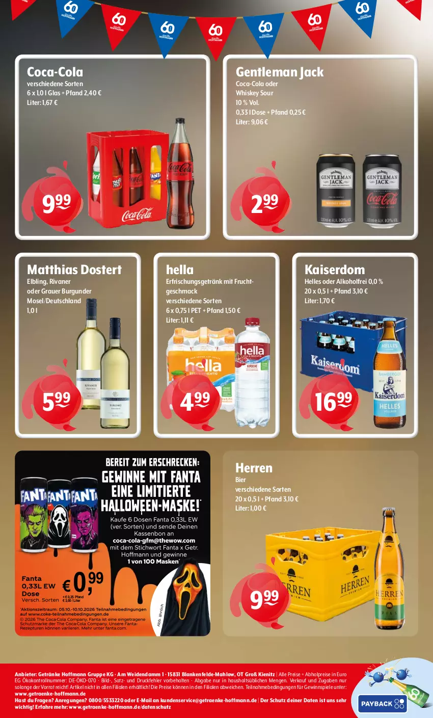 Aktueller Prospekt Getraenke Hoffmann - Prospekte - von 05.10 bis 10.10.2026 - strona 8 - produkty: abholpreise, alkohol, auer, bier, burgunder, coca-cola, cola, eis, elle, erfrischungsgetränk, frucht, getränk, getränke, gewinnspiel, grauer burgunder, hella, Kaiser, mac, mit frucht, reis, Rivaner, Spiele, Ti, whiskey