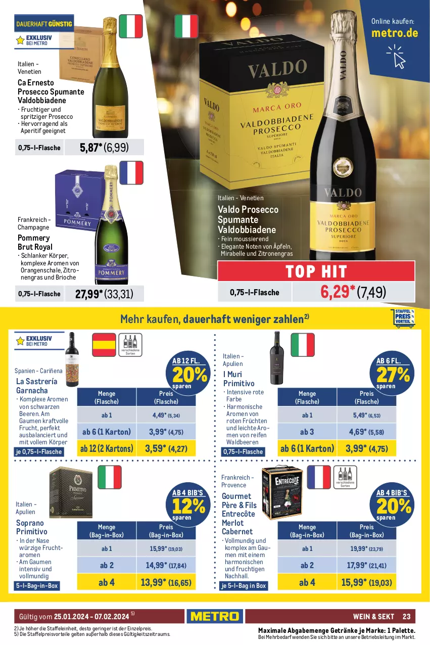 Aktueller Prospekt Metro - GastroJournal - von 25.01 bis 07.02.2024 - strona 23 - produkty: aperitif, auer, bag-in-box, beere, beeren, Blaubeer, blaubeere, brut, cabernet, campo viejo, casal garcia, cassis, champagne, ecco, eis, Elan, elle, entrecôte, erde, ernesto, flasche, frucht, früchte, früchten, getränk, getränke, Holz, honig, honigmelone, käfer, kirsch, kirsche, kirschen, kraft, küche, melone, merl, merlot, Metro, monte, Montepulciano, Müller, Müller-Thurgau, orange, orangen, Palette, pfeffer, Pinot, pinot grigio, preisvorteil, primitivo, prosecco, puma, reifen, reis, ring, rioja, sauvignon, sauvignon blanc, Schal, Schale, sekt, spumante, tempranillo, Ti, usb, valdo, vanille, vinho verde, wein, zitrone, zitronen