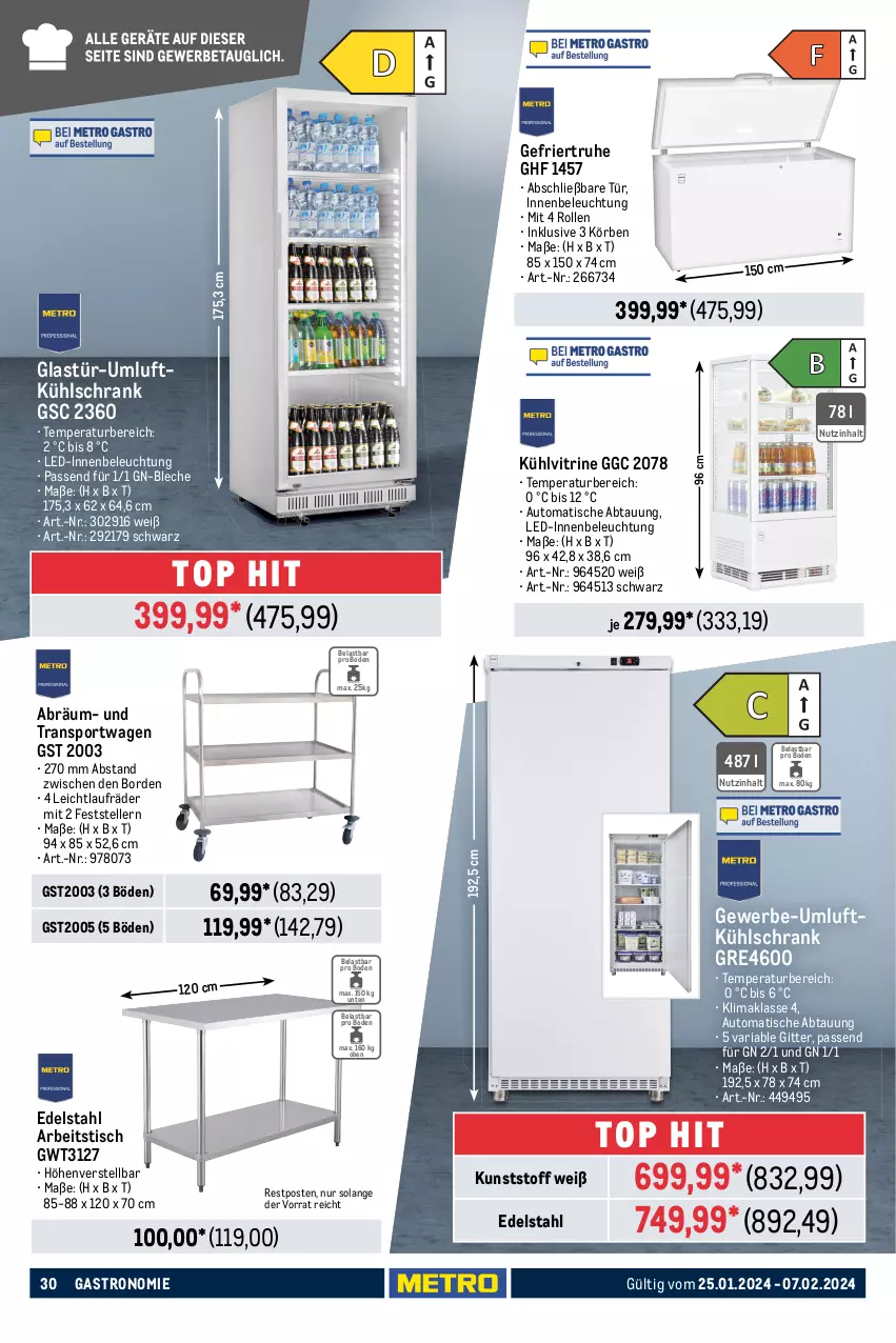 Aktueller Prospekt Metro - GastroJournal - von 25.01 bis 07.02.2024 - strona 30 - produkty: aust, auto, backofen, Behälter, beleuchtung, edelstahl, eis, eiswürfel, eiswürfelbereiter, elle, Glastür, grill, kühlschrank, laufräder, Metro, Ofen, Ria, Schrank, Sport, teller, Ti, tisch, Transportwagen, vitrine, würfel