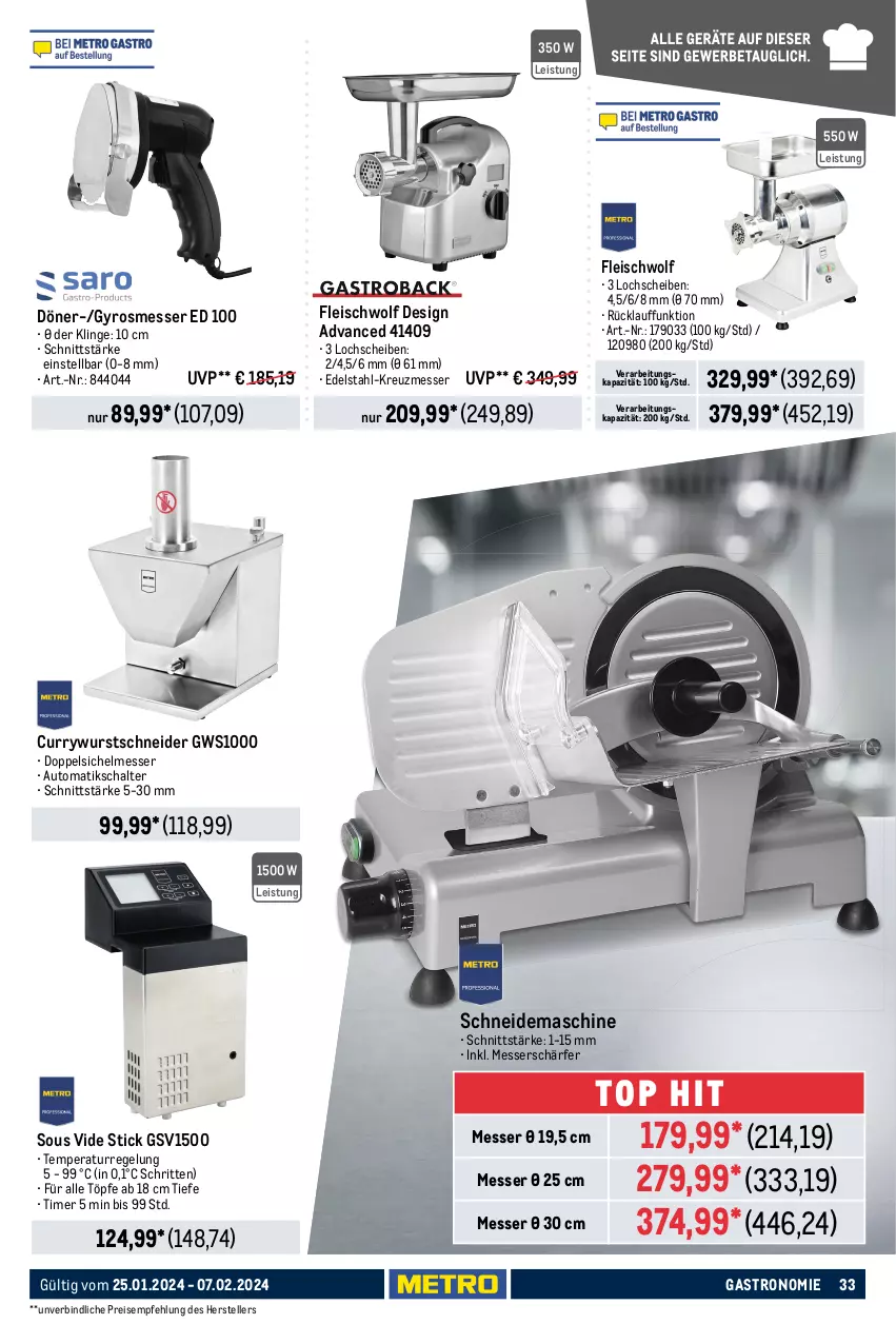 Aktueller Prospekt Metro - GastroJournal - von 25.01 bis 07.02.2024 - strona 33 - produkty: auto, beutel, Brei, curry, currywurst, dell, edelstahl, eis, elle, fleisch, gyros, messer, Metro, Mixer, Mode, reis, Ria, Schal, stabmixer, teller, Ti, timer, Vakuumierer, wurst