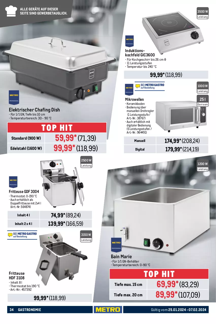 Aktueller Prospekt Metro - GastroJournal - von 25.01 bis 07.02.2024 - strona 34 - produkty: ACC, auto, Behälter, bohne, bohnen, Cap, cappuccino, chia, cin, edelstahl, eis, elle, fritteuse, garraum, geschirr, grill, grillfläche, induktionskochfeld, kaffee, kaffeemaschine, kaffeevollautomat, Kocher, kochfeld, kontaktgrill, latte, latte macchiato, LG, mac, macchiato, Metro, mikrowelle, pfanne, reis, tasse, teller, thermostat, Ti, wasser, wassertank