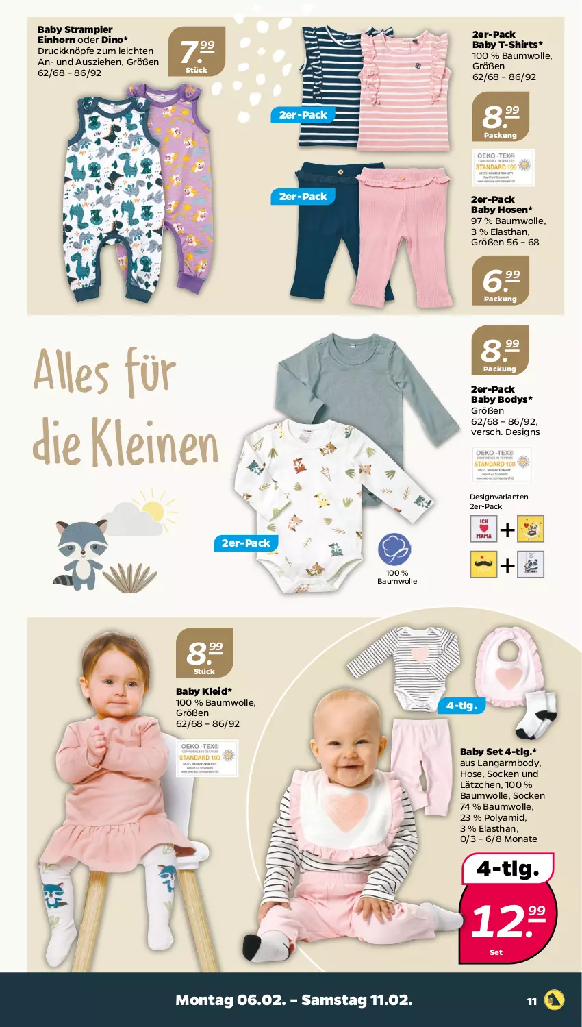 Aktueller Prospekt Netto - Woche 6 - von 06.02 bis 11.02.2023 - strona 11 - produkty: Bau, baumwolle, body, hose, hosen, kleid, Lätzche, leine, LG, Ria, shirt, shirts, socken, Strampler, T-Shirt, wolle