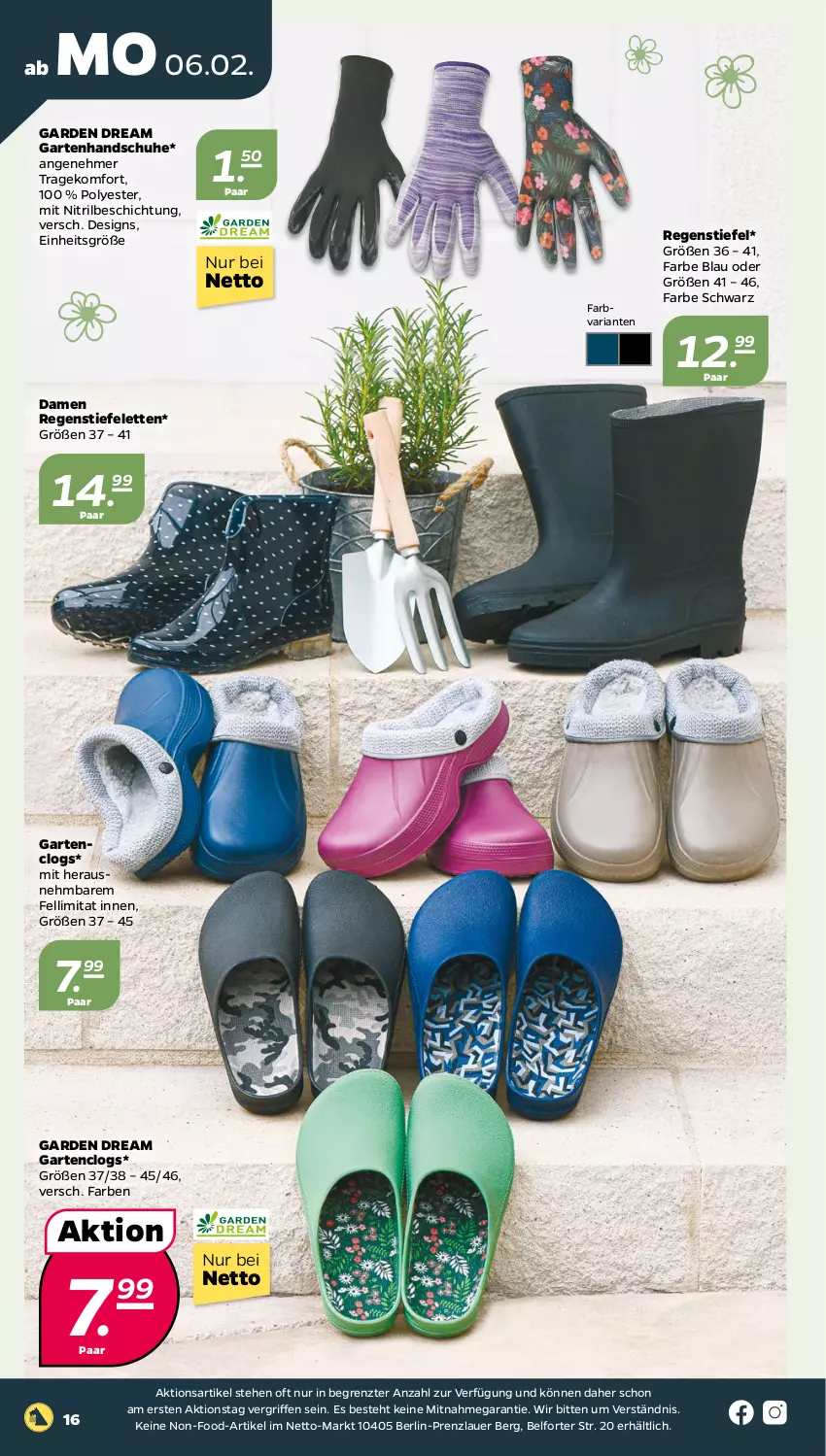 Aktueller Prospekt Netto - Woche 6 - von 06.02 bis 11.02.2023 - strona 16 - produkty: auer, Clogs, Garten, handschuhe, Ria, schuhe, Stiefeletten, Ti, ZTE