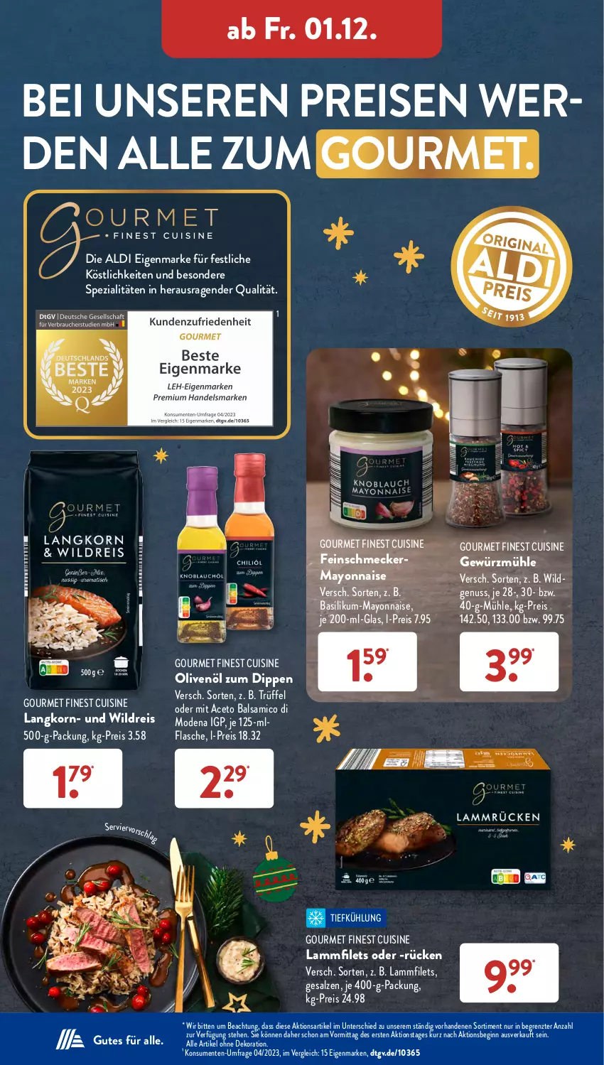 Aktueller Prospekt AldiSud - NÄCHSTE WOCHE - von 27.11 bis 02.12.2023 - strona 40 - produkty: aceto, aceto balsamico, aldi, alle artikel ohne dekoration, balsam, balsamico, basilikum, dekoration, dip, eis, ente, erde, feinschmecker, filet, filets, flasche, gewürz, Gewürzmühle, gin, korn, lamm, Lammfilets, mayonnaise, Mode, nuss, olive, oliven, olivenöl, reis, salz, Spezi, Ti, Trüffel, Wild, Yo, ZTE