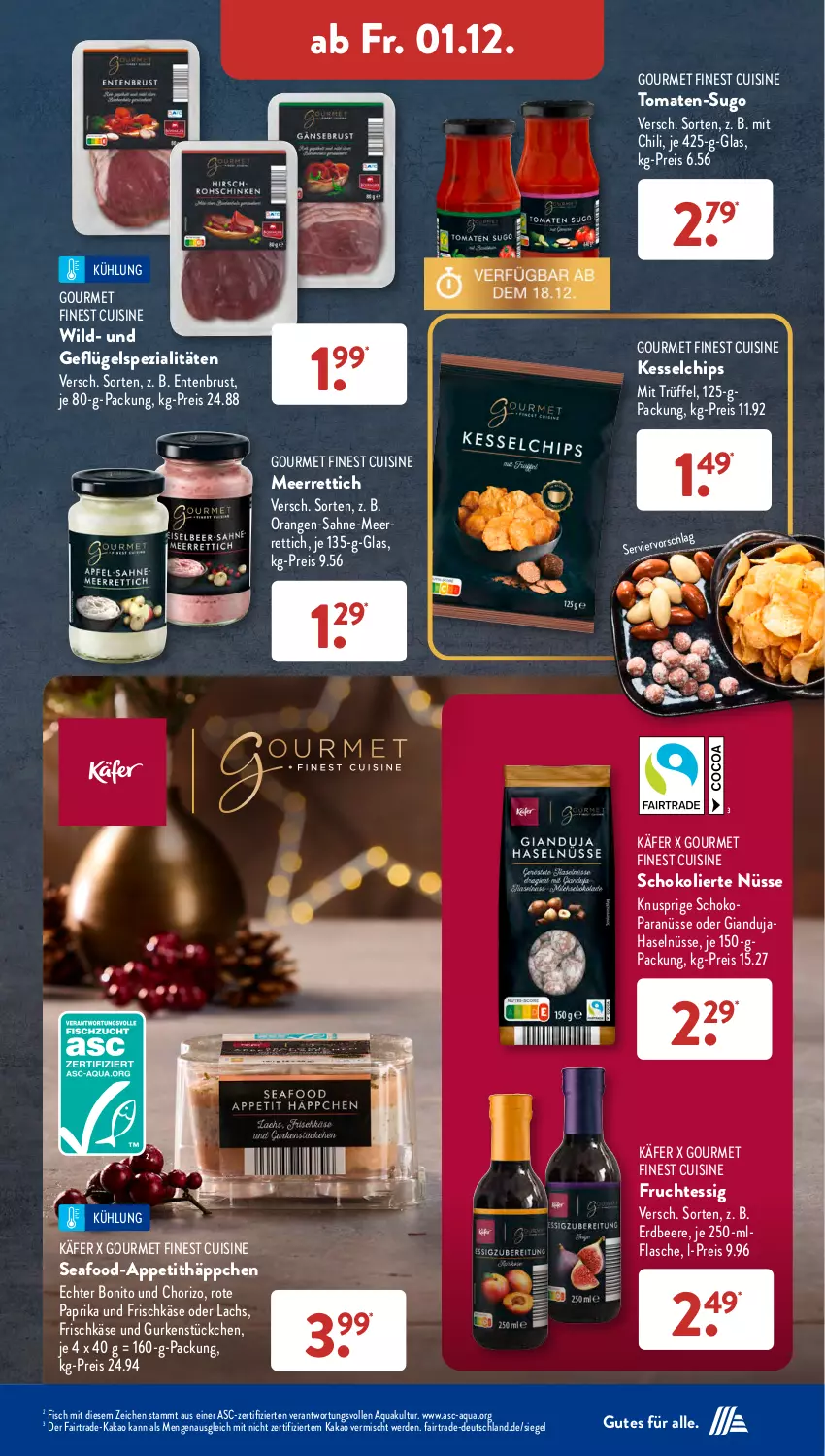 Aktueller Prospekt AldiSud - NÄCHSTE WOCHE - von 27.11 bis 02.12.2023 - strona 41 - produkty: aqua, beere, chili, chips, chorizo, eis, ente, Entenbrust, erdbeere, erde, essig, fisch, flasche, frischkäse, frucht, Geflügel, gurke, gurken, käfer, kakao, Käse, lachs, meerrettich, orange, orangen, paprika, reis, Rettich, sahne, schoko, Spezi, Sugo, Ti, tomate, tomaten, Trüffel, Wild