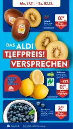 Gazetka promocyjna AldiSud - NÄCHSTE WOCHE - Gazetka - ważna od 02.12 do 02.12.2023 - strona 4 - produkty: aldi, beere, beeren, bio, bio-zitronen, eis, heidelbeere, heidelbeeren, kiwi, Kiwi Gold, kracher, reis, Ti, zitrone, zitronen, ZTE