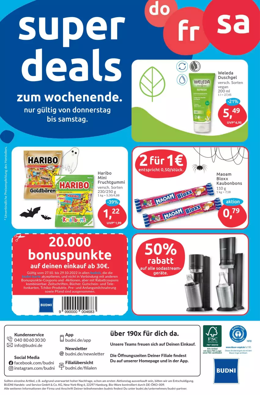 Aktueller Prospekt Budni - Prospekte - von 24.10 bis 29.10.2022 - strona 8 - produkty: bio, drucker, duschgel, eis, elle, frucht, fruchtgummi, haribo, kerze, Omep, reis, ring, teller, Ti, trolli, Yo