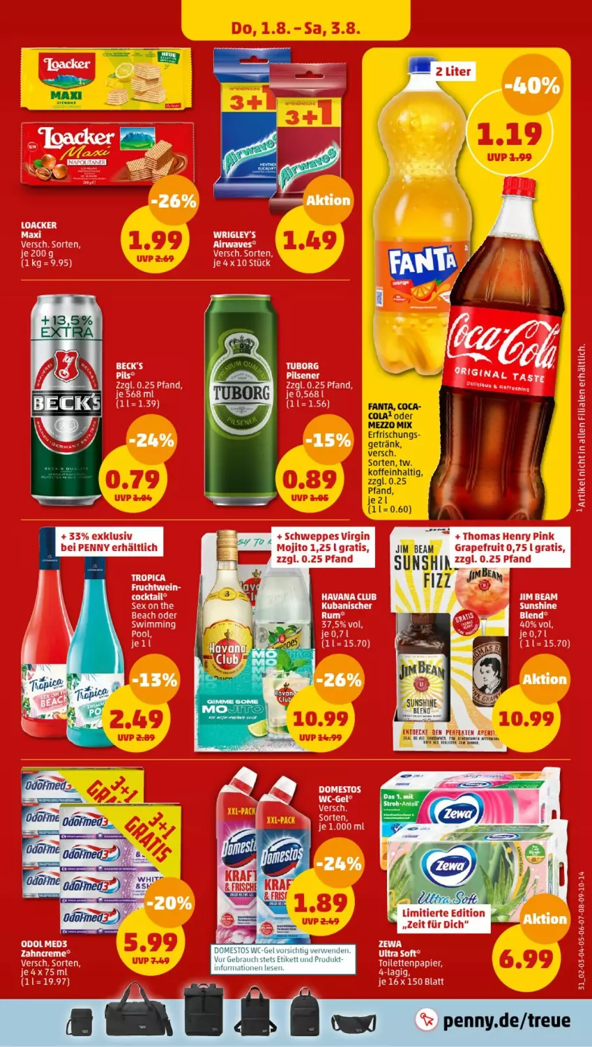 Aktueller Prospekt Penny - Prospekte - von 29.07 bis 03.08.2024 - strona 31 - produkty: cola, domestos, fanta, getränk, jim beam, Mezzo Mix, Rauch, rwe, Ti, wc-gel