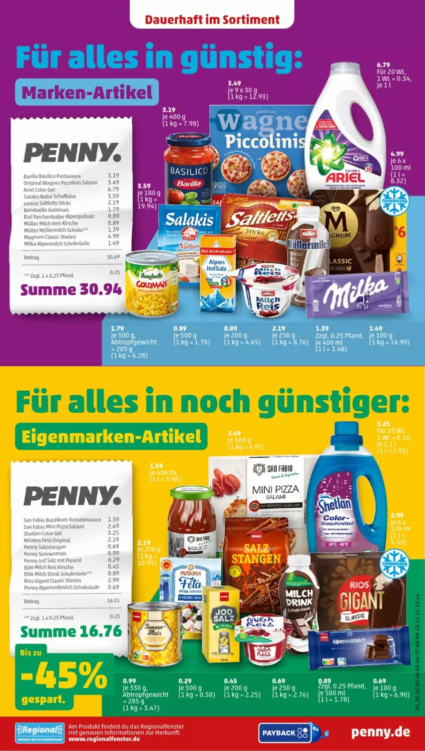 Aktueller Prospekt Penny - Prospekte - von 29.07 bis 03.08.2024 - strona 5 - produkty: auer, barilla, basilico, basilikum, bio, drink, eis, fenster, feta, kirsch, kirsche, milch, payback, pizza, reis, salami, salz, Salzstange, schoko, schokolade, Ti, waschmittel