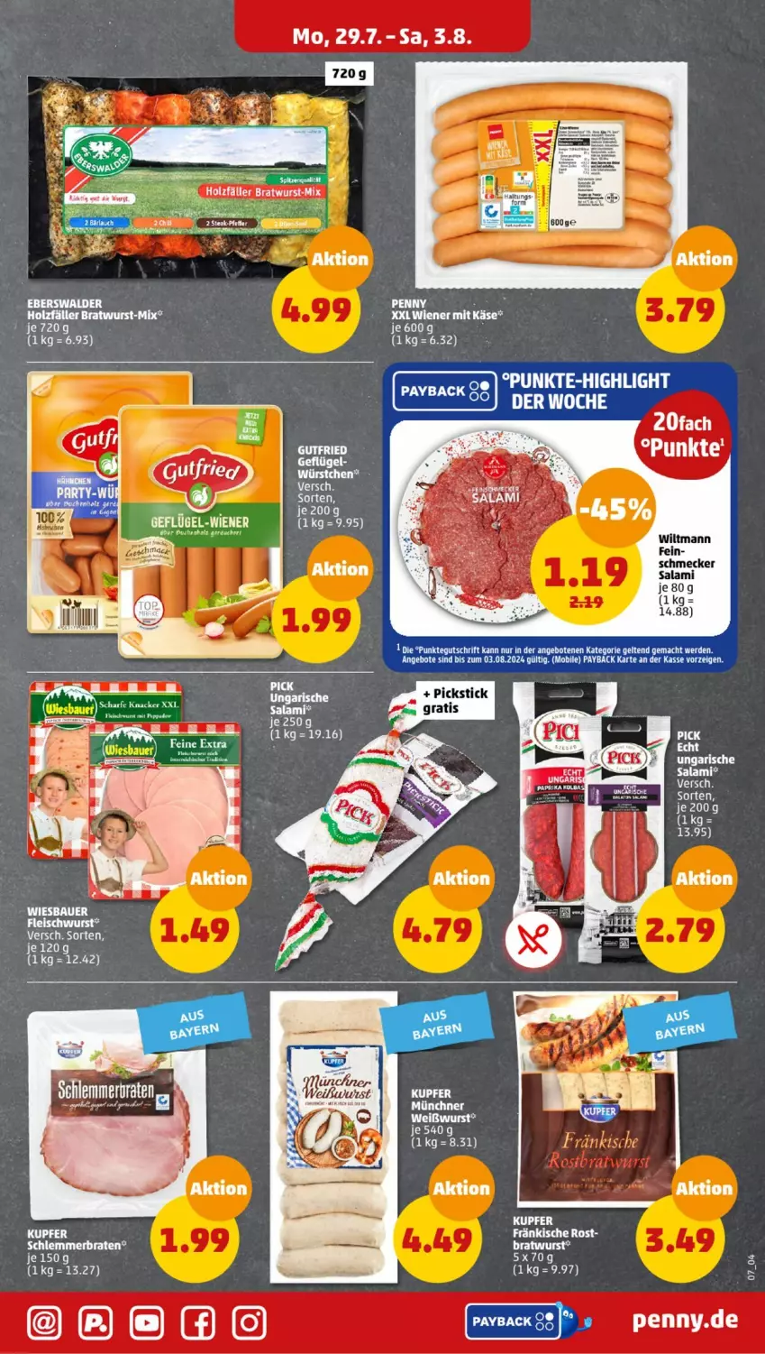 Aktueller Prospekt Penny - Prospekte - von 29.07 bis 03.08.2024 - strona 7 - produkty: bratwurst, cola, eier, eis, gutfried, Holz, knacker, salami, Ti, Ungarische Salami, wiltmann, wurst, würstchen