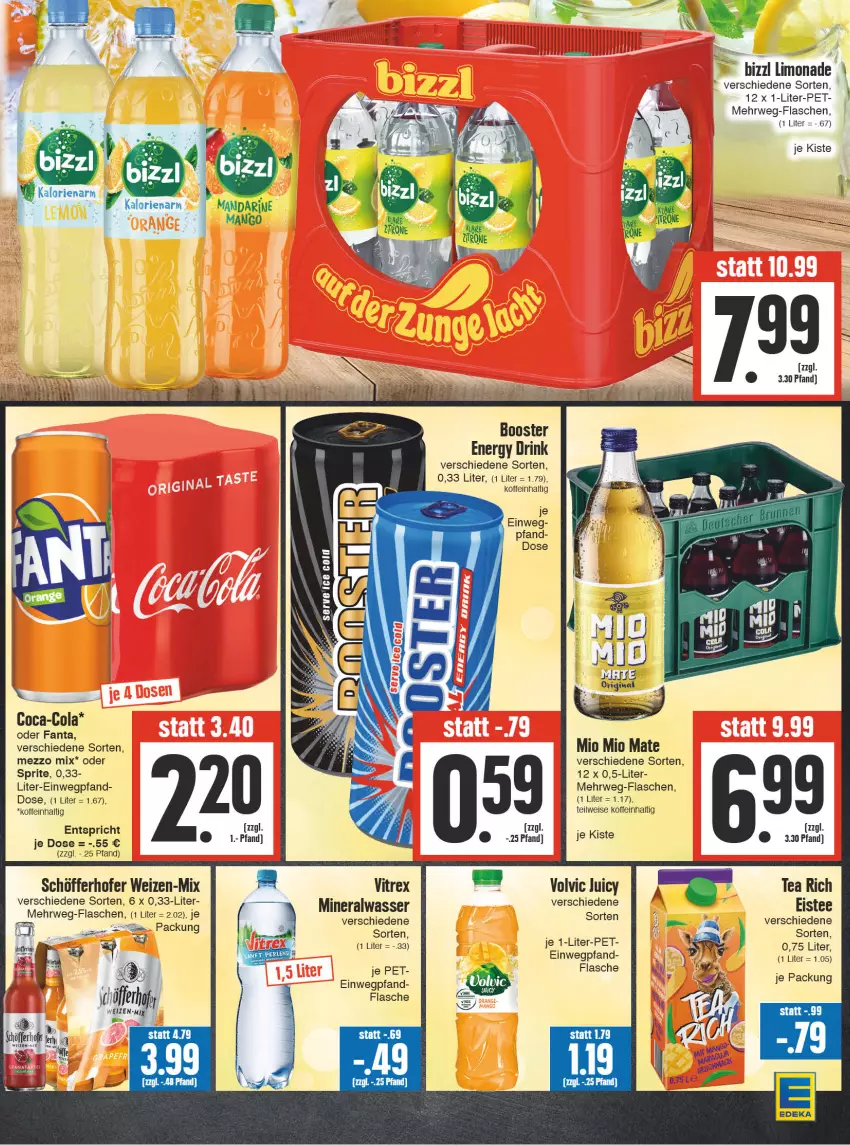 Aktueller Prospekt Edeka - Angebote der Woche - von 09.10 bis 14.10.2023 - strona 13 - produkty: Alwa, coca-cola, cola, drink, eier, eis, eistee, energy drink, fanta, flasche, gin, limo, limonade, mango, Mezzo Mix, mineralwasser, Mio Mio, riesa, rwe, säfte, schöfferhofer, tee, Ti, vitrex, wasser