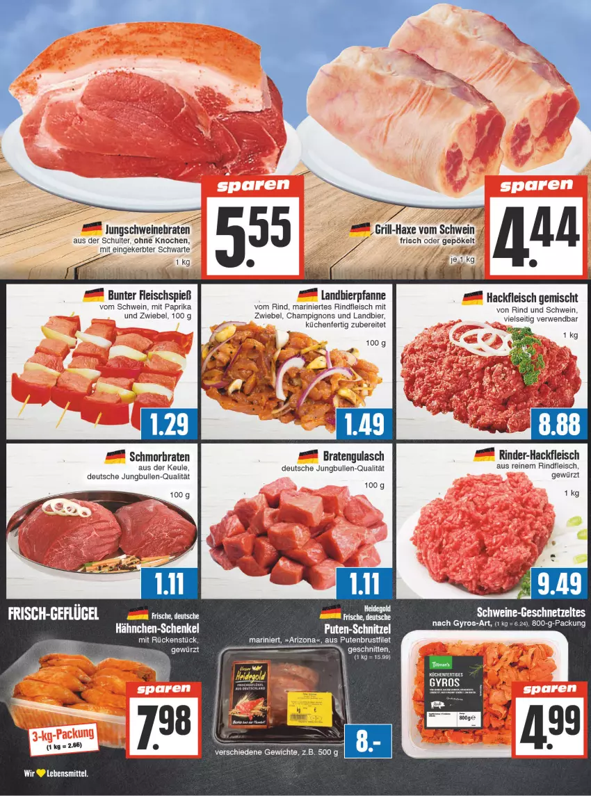 Aktueller Prospekt Edeka - Angebote der Woche - von 09.10 bis 14.10.2023 - strona 2 - produkty: axe, bier, braten, champignon, champignons, eis, filet, fleisch, gewürz, grill, gulasch, gyros, hackfleisch, hackfleisch gemischt, hähnchen-schenkel, Haxe, henkel, jungbullen, küche, Küchen, lebensmittel, mit paprika, paprika, pfanne, pute, putenbrust, rind, rinder, rinder-hackfleisch, rindfleisch, rwe, schenkel, schmorbraten, schnitten, schwein, schweine, schweinebraten, Ti, uhu, wein, weine, zwiebel