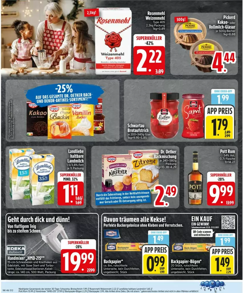 Aktueller Prospekt Edeka - Prospekte - von 10.11 bis 15.11.2025 - strona 14 - produkty: aufstrich, brot, brotaufstrich, edelstahl, eis, erde, keks, kekse, landliebe, landmilch, mac, mehl, milch, papier, reis, rum, Schwartau, tee, Ti, type 405, vollmilch, weizenmehl