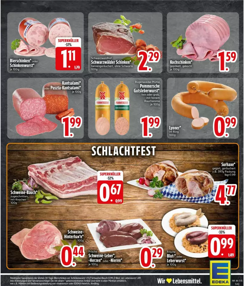 Aktueller Prospekt Edeka - Prospekte - von 10.11 bis 15.11.2025 - strona 17 - produkty: Bau, elle, lebensmittel, lyoner, Pommersche, Rauch, schinken, schinkenwurst, schnitten, schwein, schweine, torte, wein, weine, wurst, Yo, ZTE