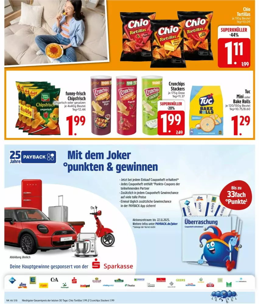 Aktueller Prospekt Edeka - Prospekte - von 10.11 bis 15.11.2025 - strona 20 - produkty: beutel, chips, coupon, coupons, crunchips, eis, funny-frisch, payback, reis, Ti, tuc, ZTE
