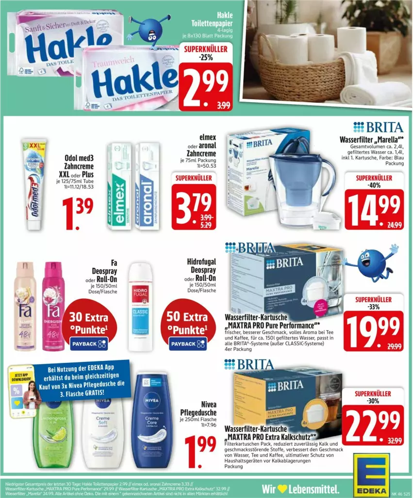 Aktueller Prospekt Edeka - Prospekte - von 10.11 bis 15.11.2025 - strona 27 - produkty: brita, creme, deka, deo, deospray, dusche, eier, filterkartuschen, flasche, Haushaltsgeräte, kaffee, mac, Maxtra, nivea, Odol, odol med, odol med3, pflegedusche, rel, roll-on, Schere, tee, Ti, wasser, wasserfilter, zahncreme