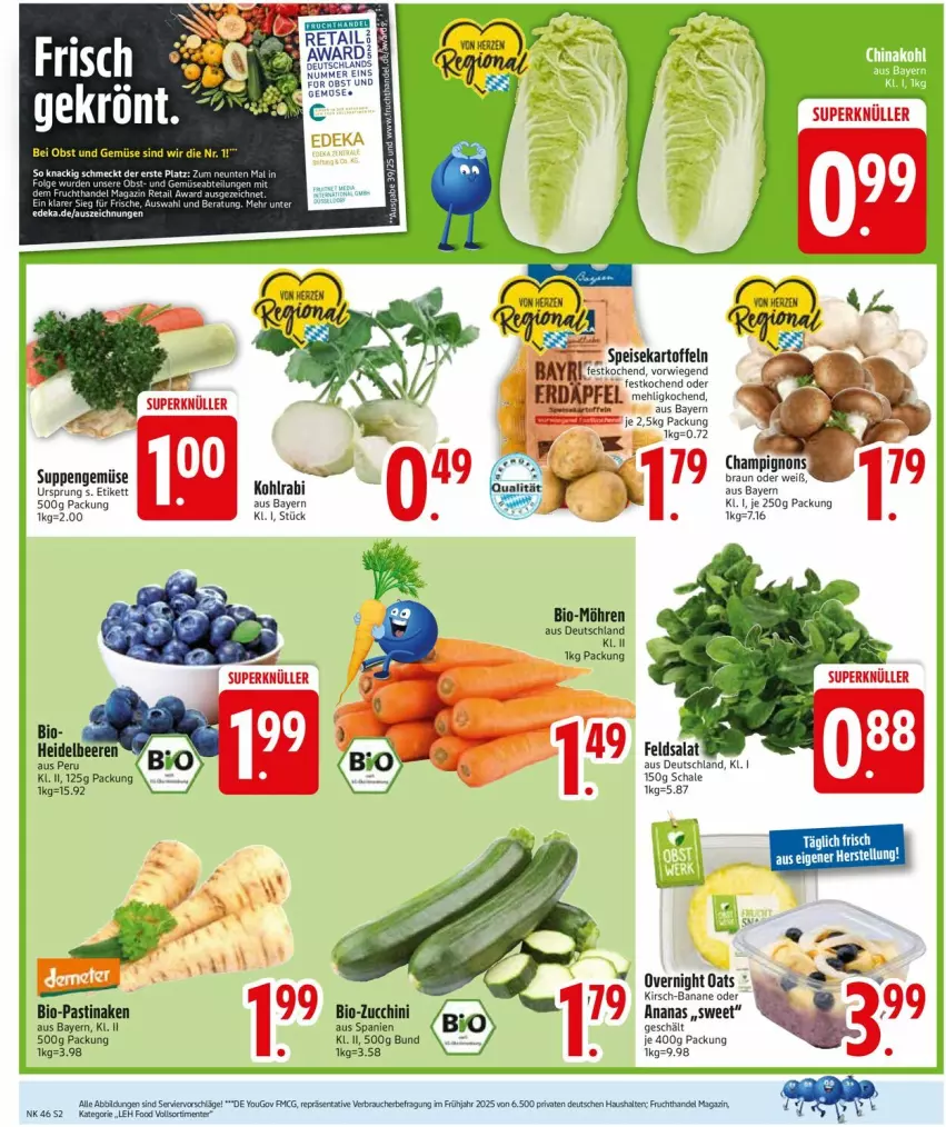 Aktueller Prospekt Edeka - Prospekte - von 10.11 bis 15.11.2025 - strona 4 - produkty: ananas, asti, banane, beere, beeren, bio, bio-zucchini, braun, champignon, champignons, eier, eis, ente, feldsalat, frucht, heidelbeere, heidelbeeren, kartoffel, kartoffeln, kirsch, kohlrabi, magazin, mehl, möhren, Rauch, salat, Schal, Schale, speisekartoffeln, suppe, suppen, tee, Ti, Yo, zucchini