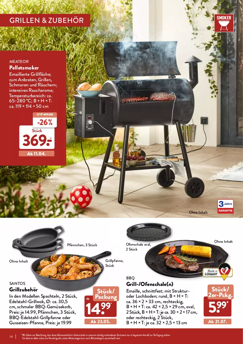 Aktueller Prospekt Aldi Nord - Aldi-Grillen - von 24.03 bis 23.05.2022 - strona 14 - produkty: braten, dell, edelstahl, eis, elle, Germ, gin, grill, grillfläche, Grillpfanne, Grillzubehör, korb, maille, Mode, Ofen, Pellets, pfanne, Rauch, reis, Schal, Schale, spachtel, Ti, wok, ZTE