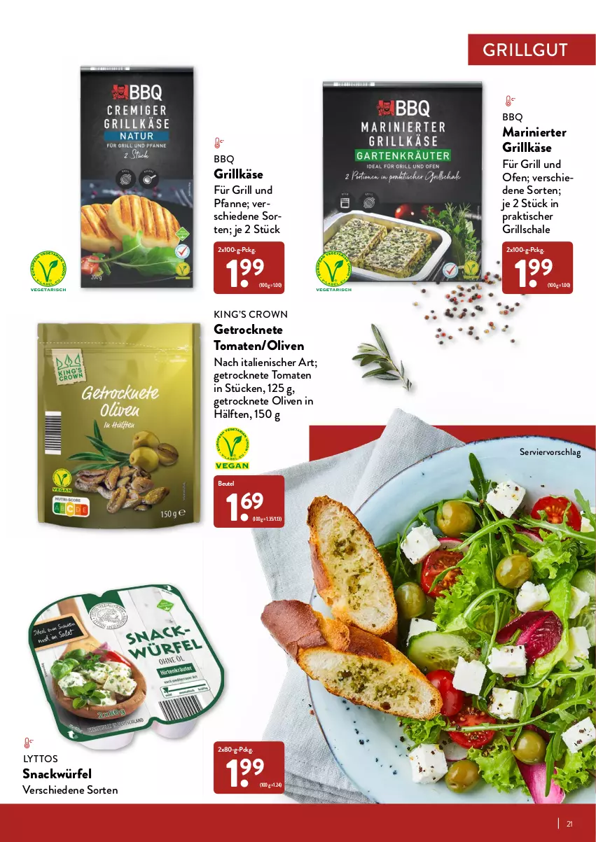 Aktueller Prospekt Aldi Nord - Aldi-Grillen - von 24.03 bis 23.05.2022 - strona 21 - produkty: beutel, für grill und pfanne, Getrocknete Tomaten, grill, grill und pfanne, Grillkäse, Käse, LG, Ofen, olive, oliven, pfanne, Schal, Schale, snack, Ti, tisch, tomate, tomaten, und pfanne, würfel