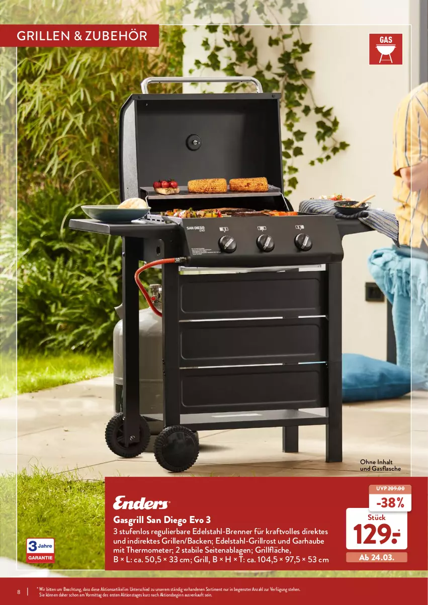 Aktueller Prospekt Aldi Nord - Aldi-Grillen - von 24.03 bis 23.05.2022 - strona 8 - produkty: edelstahl, flasche, gasgrill, gin, grill, grillfläche, grillrost, kraft, mit thermometer, thermometer, Ti, ZTE