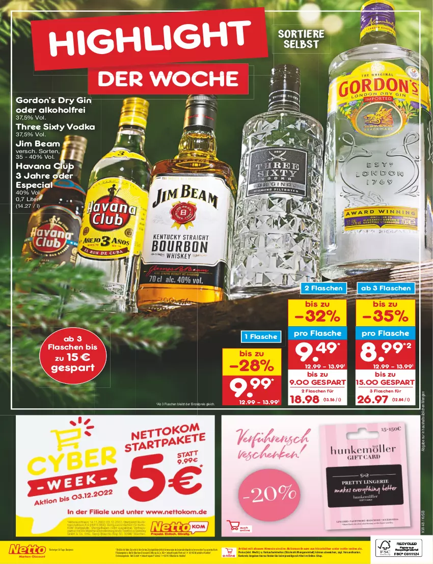 Aktueller Prospekt Netto Marken-Discount - Filial-Angebote - von 28.11 bis 03.12.2022 - strona 2 - produkty: alkohol, angebot, angebote, bestpreis, discount, dry gin, eis, flasche, gin, gordon, Gordon’s, Havana Club, Holz, jim beam, marken-discount, ndk, Ofen, reis, Three Sixty, Ti, Tiere, vodka, ZTE