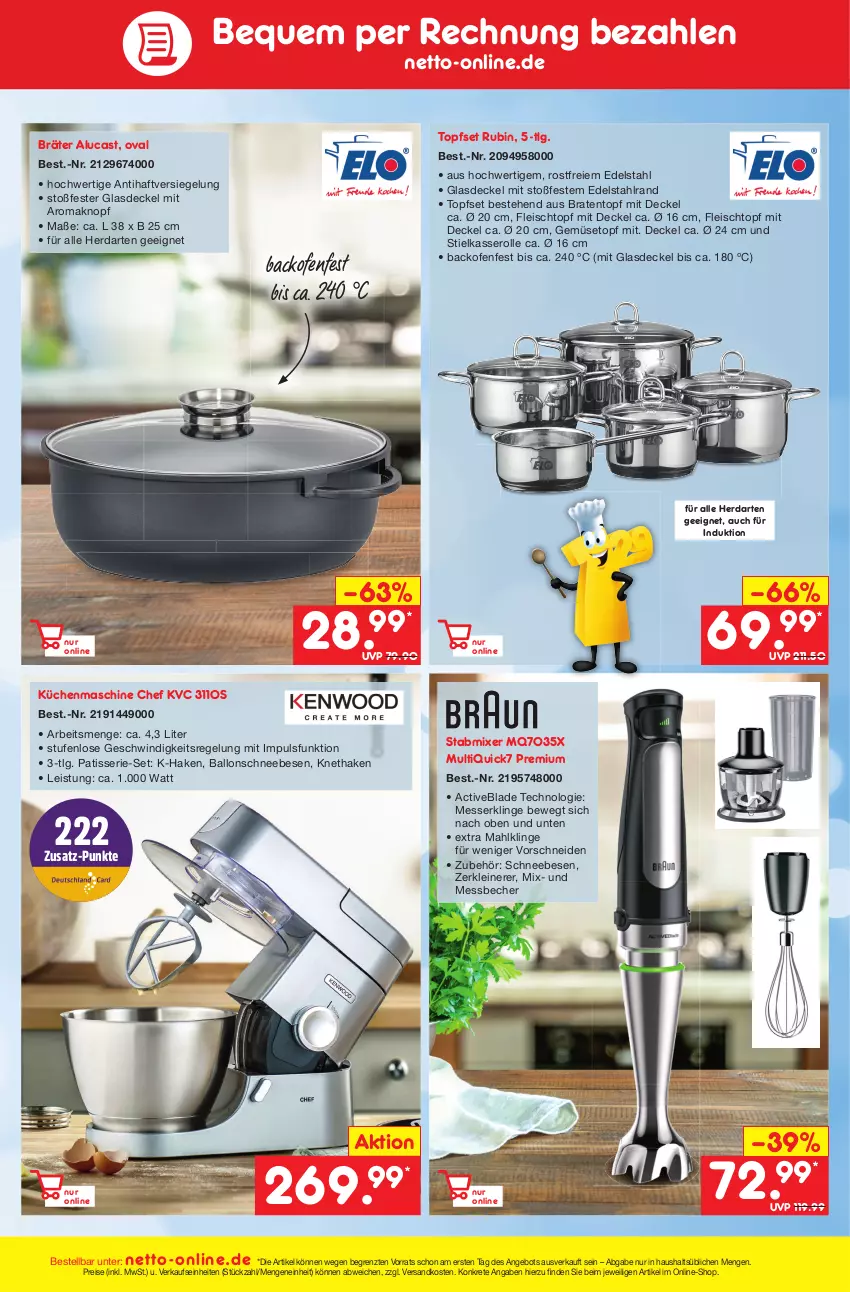 Aktueller Prospekt Netto Marken-Discount - Filial-Angebote - von 28.11 bis 03.12.2022 - strona 47 - produkty: angebot, backofen, ball, Becher, braten, Bratentopf, decke, Deckel, edelstahl, eis, fleisch, Fleischtopf, Glasdeckel, herdarten, küche, Küchen, küchenmaschine, leine, LG, Messbecher, messer, Mixer, ndk, Ofen, reis, Rubin, Schneebesen, stabmixer, stielkasserolle, telefon, Ti, topf, Topfset, Zerkleinerer, ZTE