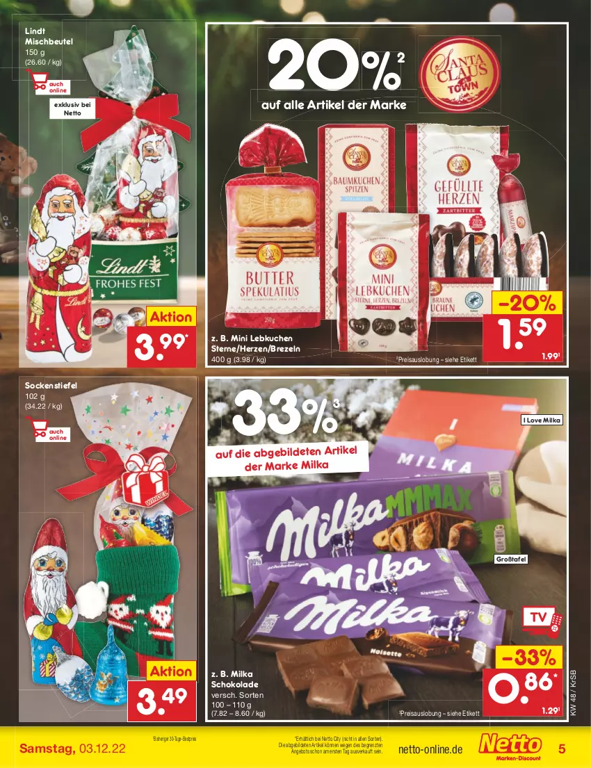 Aktueller Prospekt Netto Marken-Discount - Filial-Angebote - von 28.11 bis 03.12.2022 - strona 7 - produkty: angebot, bestpreis, beutel, brezel, Brezeln, eis, kuchen, Lebkuchen, lindt, milka, milka schokolade, reis, schoko, schokolade, socken, Ti, ZTE