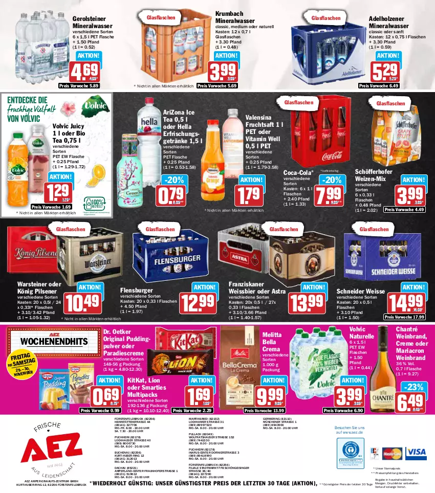 Aktueller Prospekt Aez - Prospekte - von 25.11 bis 30.11.2024 - strona 16 - produkty: adelholzener, AEZ, Alwa, Astra, bella crema, bier, bio, buch, burger, chantré, coca-cola, cola, creme, Dr. Oetker, drucker, eis, elle, Engel, ente, erfrischungsgetränk, erfrischungsgetränke, fisch, flasche, flensburger, franziskaner, frucht, fruchtsaft, Germ, gerolsteine, gerolsteiner, getränk, getränke, gin, glasflasche, hella, Holz, ice tea, kerze, kitkat, könig pilsener, krumbach, lion, mariacron, melitta, mineralwasser, Mineralwasser Classic, natur, perla, pils, pilsener, pudding, reis, rel, Ria, ring, rum, saft, schöfferhofer, smarties, steiner, teller, Ti, uhr, valensina, vita, volvic, warsteiner, wasser, wein, weinbrand, weissbier, ZTE