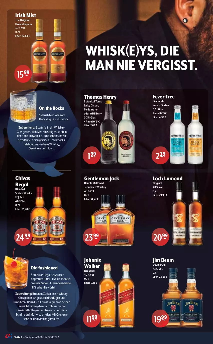 Aktueller Prospekt Getraenke Hoffmann - Prospekte - von 10.10 bis 15.10.2022 - strona 2 - produkty: blended scotch, blended scotch whisky, braun, cocktail, eis, eiswürfel, elle, erde, fever-tree, garnier, gewürz, gin, ginger, honig, irish whiskey, jim beam, johnnie walker, kilbeggan, kirsch, kirsche, limo, limonade, liqueur, Löffel, mac, Nuance, orange, orangen, regal, saft, schott, scotch, scotch whisky, shake, single malt, sirup, tee, tennessee whiskey, thomas henry, Ti, tisch, Tomatin, tonic, tonic water, tullamore, tullamore dew, wasser, whiskey, whisky, Whiskyglas, Wild, wild berry, würfel, zitrone, zitronen, zitronensaft, zucker