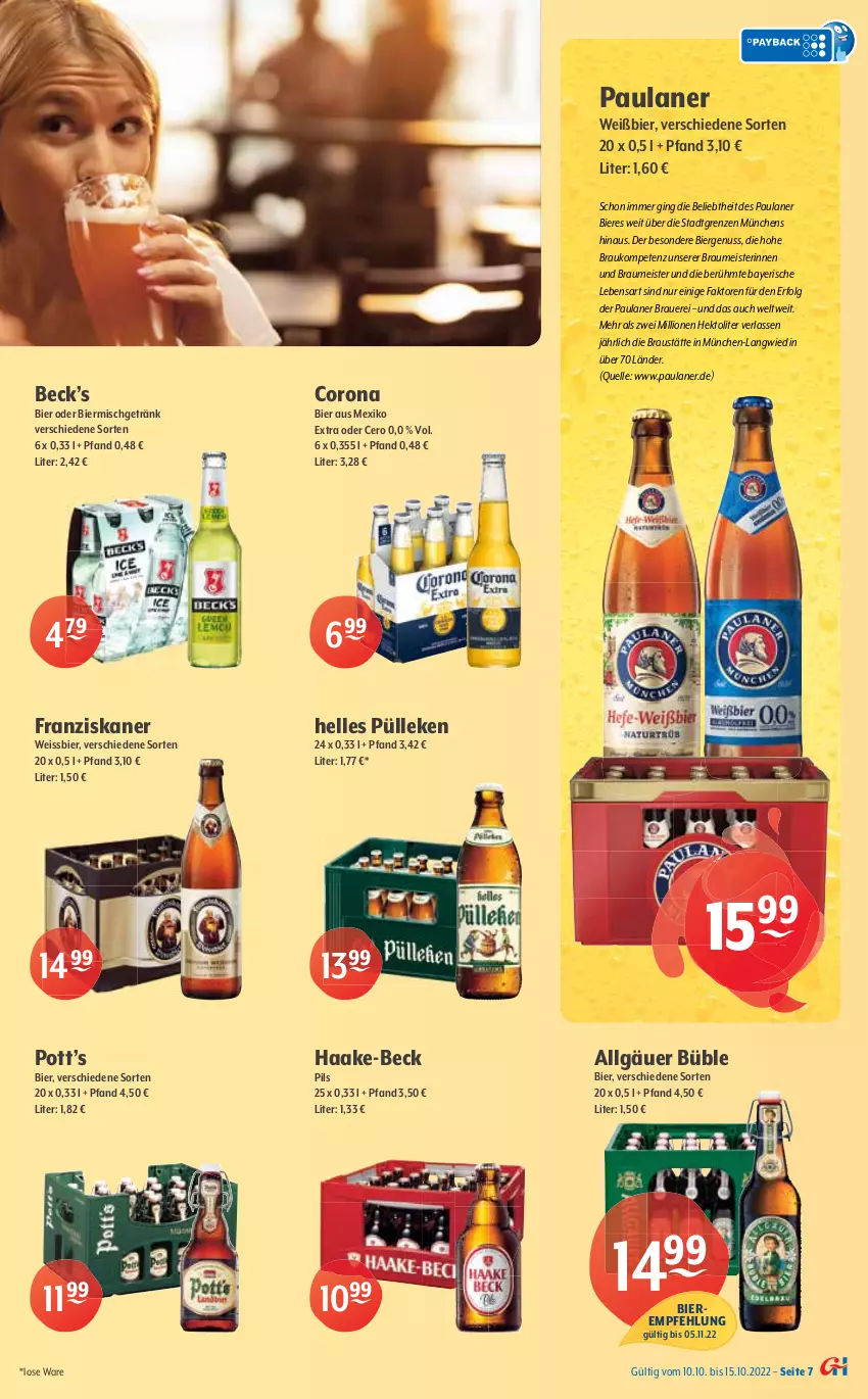 Aktueller Prospekt Getraenke Hoffmann - Prospekte - von 10.10 bis 15.10.2022 - strona 7 - produkty: alkohol, auer, aust, Berger, bier, Biere, bitburger, budweiser, burger, corona, eis, elle, franziskaner, getränk, gin, hasseröder, heineken, Heu, LG, lion, Meister, nuss, Paula, paulaner, pils, pilsner, premium pils, radeberger, reis, rum, Spaten, Spektrum, steiner, Ti, warsteiner, weissbier