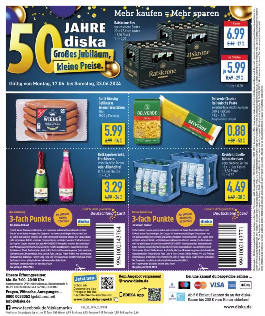 Aktueller Prospekt Diska - von 17.06 bis 22.06.2024 - strona 12 - produkty: Alwa, angebot, angebote, Astra, bier, buch, coupon, deka, eier, eis, elle, ente, erde, flasche, gutschein, italienische pasta, kraft, krone, lasagne, mineralwasser, pasta, reis, ring, rotkäppchen, sac, Schal, tee, telefon, Ti, uhr, wasser, wiener, ZTE