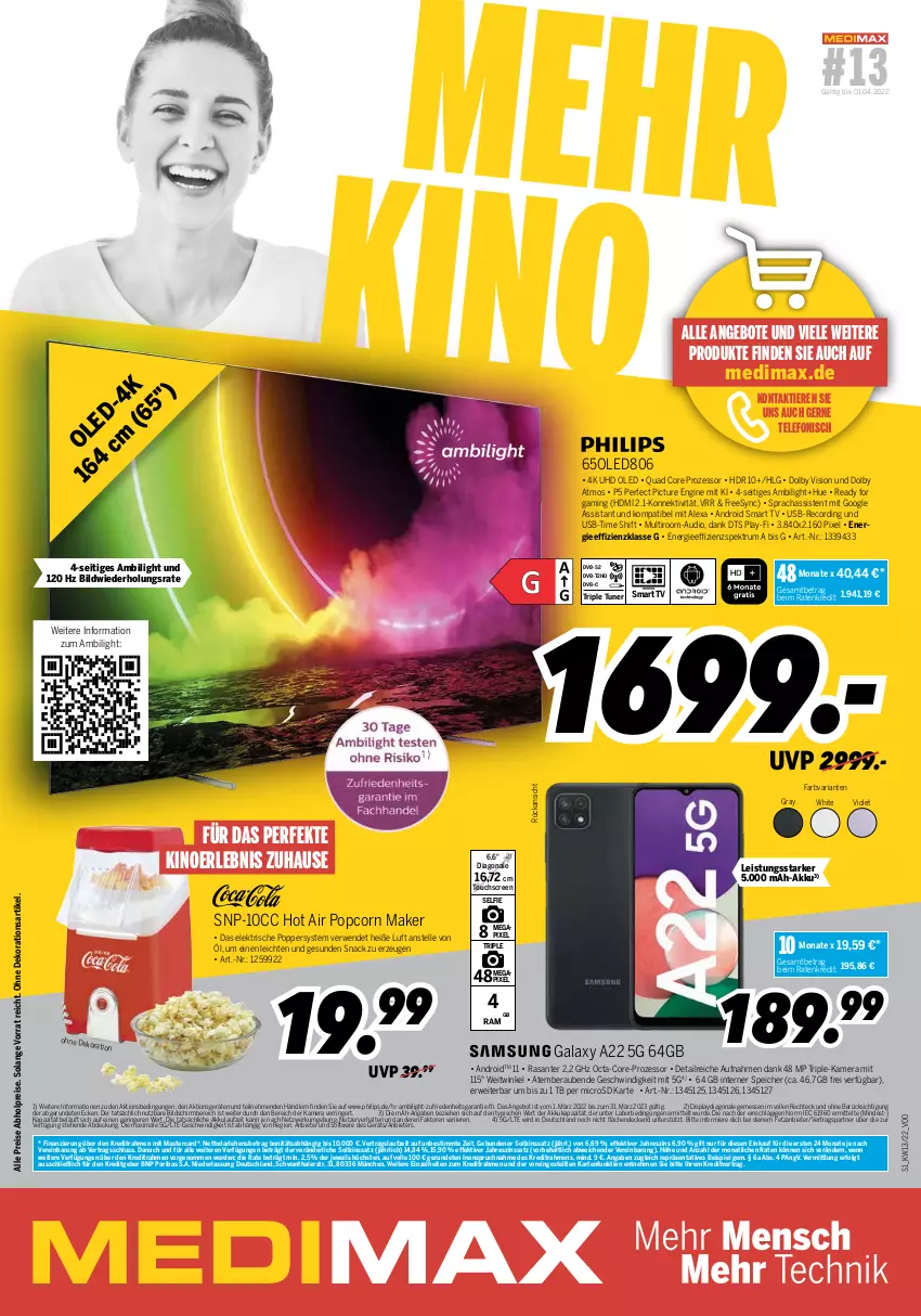 Aktueller Prospekt Medimax - MEDIMAX Prospekt KW13 2022 - von 25.03 bis 31.03.2022 - strona 1 - produkty: abholpreise, akku, alexa, angebot, angebote, decke, dekoration, dvb, dvb-s2, DVB-T, eis, elle, erde, gin, HDMI, kamera, LG, mastercard, microsd, Philips, popcorn, Popp, quad, reis, Ria, ring, rum, rwe, SANTE, smart tv, snack, Software, Spektrum, telefon, Ti, Tiere, touchscreen, tuner, uhd, usb