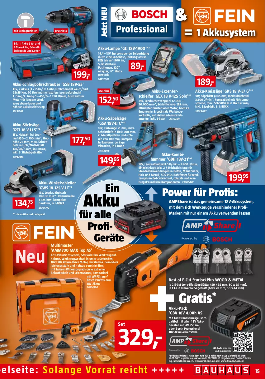 Aktueller Prospekt Bauhaus - Prospekte - von 03.12 bis 31.12.2022 - strona 15 - produkty: akku, Akku-Säbelsäge, Akku-Schlagbohrschrauber, Akku-Winkelschleifer, arlo, auer, Bau, beko, beleuchtung, Bohrschrauber, bosch, bürste, bürsten, eis, elle, ente, Holz, koffer, Kombihammer, ladegerät, Lampe, Multimaster, ohne akku und ladegerät, reis, reiss, ring, rwe, Säbelsäge, säge, schnellladegerät, stichsäge, teller, Ti, werkzeug, werkzeuge, Winkelschleifer