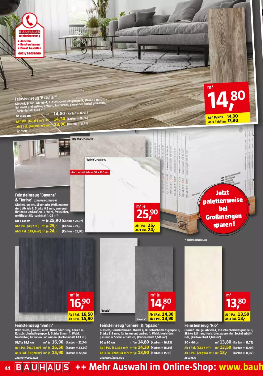 Aktueller Prospekt Bauhaus - Prospekte - von 03.12 bis 31.12.2022 - strona 44 - produkty: Bau, braun, brie, eis, elle, feinsteinzeug, Holz, lack, Palette, telefon, Ti, Yo