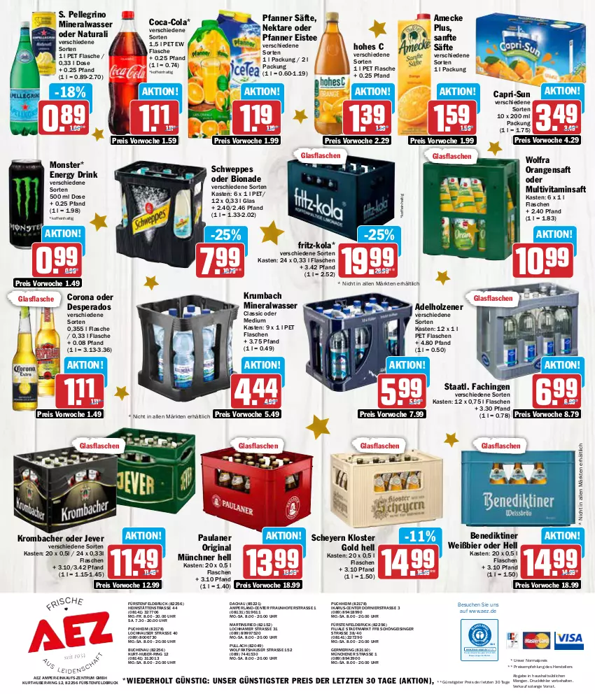 Aktueller Prospekt Aez - Prospekte - von 04.12 bis 09.12.2023 - strona 16 - produkty: adelholzener, AEZ, Alwa, amecke, Benediktiner, bier, bio, bionade, buch, Cap, capri-sun, coca-cola, cola, corona, desperados, drink, drucker, eis, eistee, elle, energy drink, Engel, ente, fisch, flasche, fritz, fritz-kola, Germ, gin, glasflasche, Hohes C, Holz, jever, kerze, krombache, krombacher, krumbach, mineralwasser, monster, Multivitaminsaft, natur, natura, Nektar, orange, orangen, orangensaft, Paula, paulaner, perla, pfanne, Pfanner, reis, ring, rum, saft, säfte, schweppes, Staatl. Fachingen, tee, teller, Ti, uhr, vita, wasser, ZTE