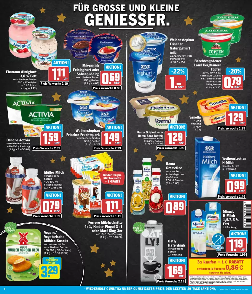 Aktueller Prospekt Aez - Prospekte - von 04.12 bis 09.12.2023 - strona 8 - produkty: activia, almighur, almighurt, auer, Bau, Bauer, Becher, bio, Brei, coupon, creme, danone, danone activia, discount, drink, ehrmann, ehrmann almighurt, eis, feinjoghurt, ferrero, flasche, frucht, Fruchtquark, gin, hafer, Haferdrink, joghur, joghurt, joghurt mild, Kinder, kinder pingui, küche, leine, milch, Milchschnitte, mövenpick, Müller, natur, naturjoghurt, pingui, pudding, quark, rama, rama cremefine, reis, sahne, snack, snacks, Ti, Tiere, topf, Topfen, Vegeta, weihenstephan, ZTE