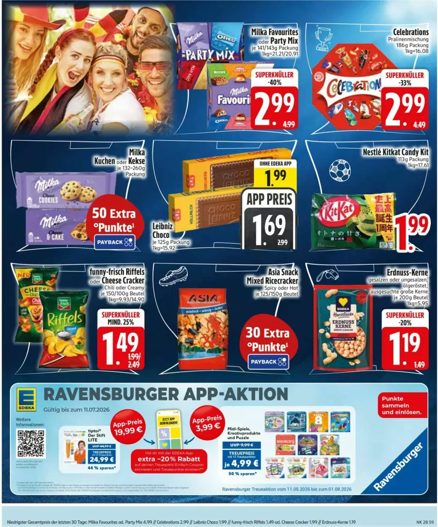 Aktueller Prospekt Edeka - Prospekte - von 06.07 bis 11.07.2026 - strona 11 - produkty: burger, cracker, eis, erdnuss, funny-frisch, leibniz, milka, nuss, ravensburger, reis, Spiele, Ti, ZTE