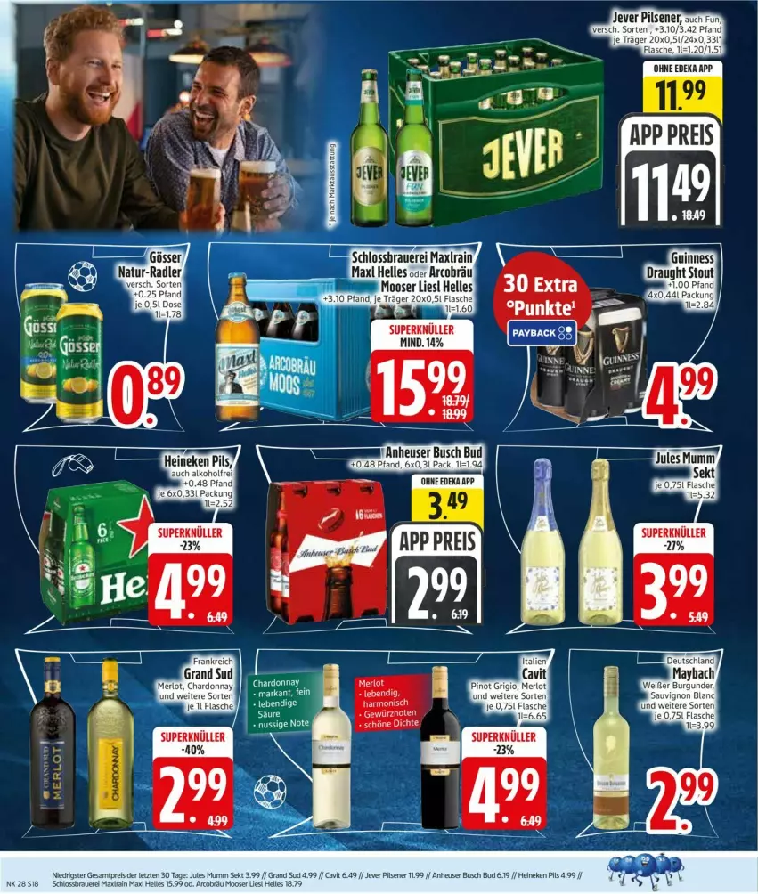 Aktueller Prospekt Edeka - Prospekte - von 06.07 bis 11.07.2026 - strona 20 - produkty: auer, chardonnay, eis, elle, ente, flasche, grand sud, heineken, Heu, jever, jever pilsener, jules mumm, Maxl Helles, maybach, merl, merlot, mumm, pils, pilsener, Pinot, pinot grigio, reis, sekt, ZTE