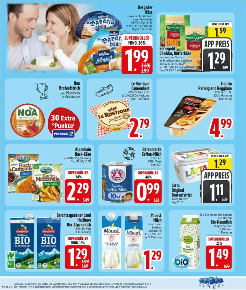 Aktueller Prospekt Edeka - Prospekte - von 06.07 bis 11.07.2026 - strona 6 - produkty: Alpenhain, alpenmilch, auer, aufstrich, bärenmarke, Bau, Bauer, bavaria blu, Becher, bergader, bio, brot, brotaufstrich, butter, butterkäse, camembert, cheddar, deka, eis, gin, Heu, heumilch, hummus, kaffee, Käse, kerrygold, lätta, Le Rustique, milch, parmigiano, parmigiano reggiano, payback, reggiano, reis, Ria, Ti, weichkäse
