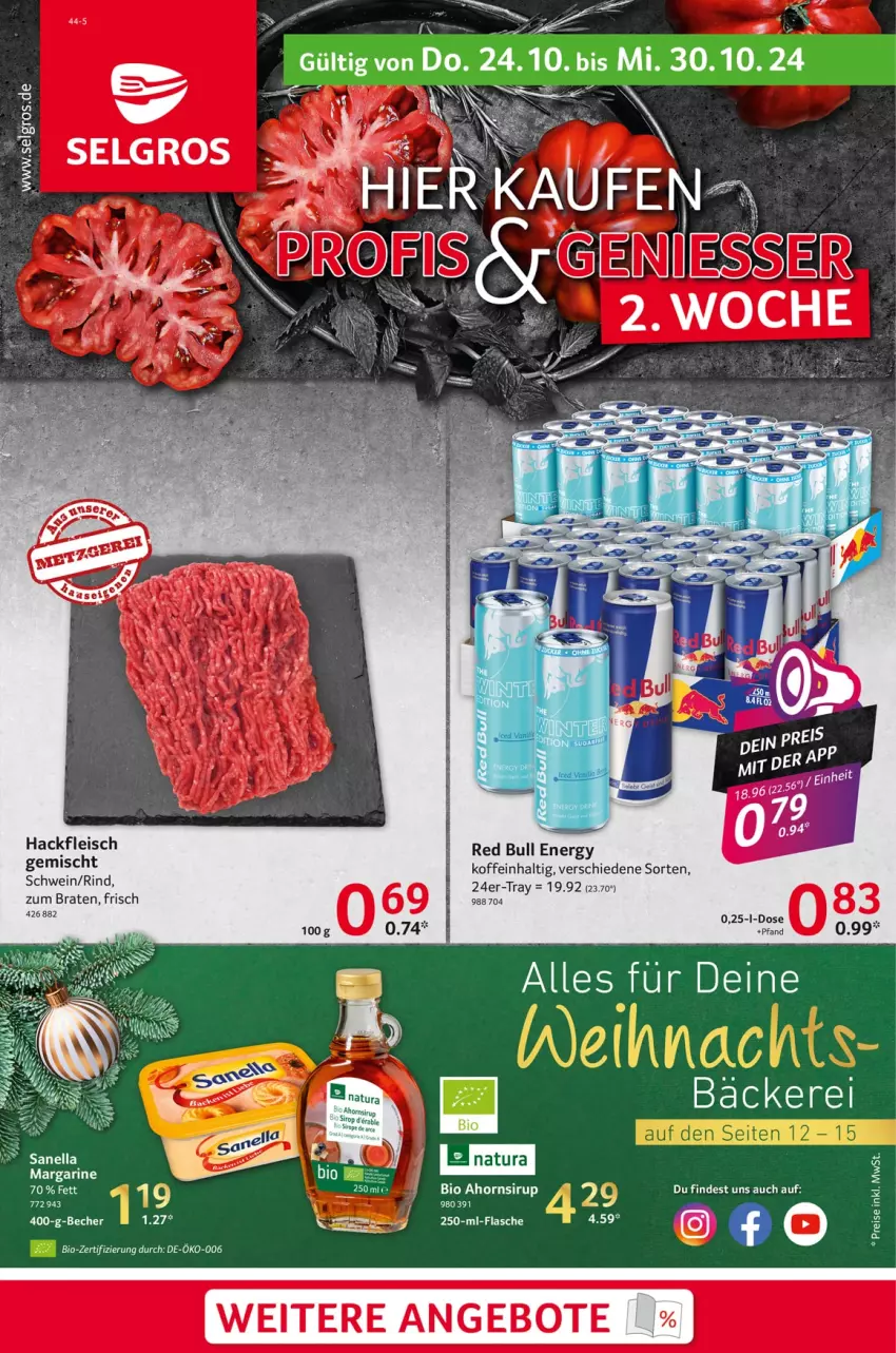 Aktueller Prospekt Selgros - Food - von 24.10 bis 30.10.2024 - strona 1 - produkty: aeg, angebot, angebote, braten, flasche, LG, margarine, red bull, rind, schwein, sirup, Ti, wein