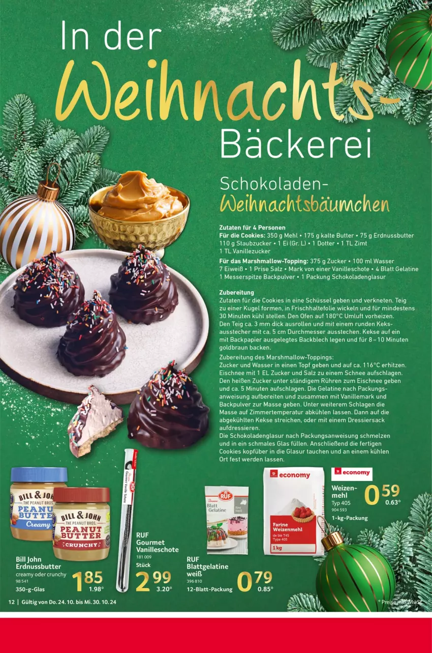 Aktueller Prospekt Selgros - Food - von 24.10 bis 30.10.2024 - strona 12 - produkty: Ausstecher, braun, butter, cookie, cookies, eis, elle, erde, erdnuss, Erdnussbutter, frischhaltefolie, gelatine, keks, kekse, Kugel, mars, mehl, messer, nuss, Ofen, papier, sac, salz, schoko, schokolade, schokoladen, schüssel, Staubzucker, Ti, topf, vanille, wasser, WICK, zucker