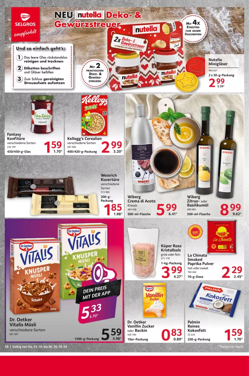 Aktueller Prospekt Selgros - Food - von 24.10 bis 30.10.2024 - strona 16 - produkty: aceto, basilikum, cerealien, deo, Dr. Oetker, fanta, flasche, Gläser, Kette, kokos, Kokosfett, konfitüre, Kristallsalz, müsli, nutella, paprika, salz, Ti, tisch, vita, vitalis, vitalis müsli, wein, zucker