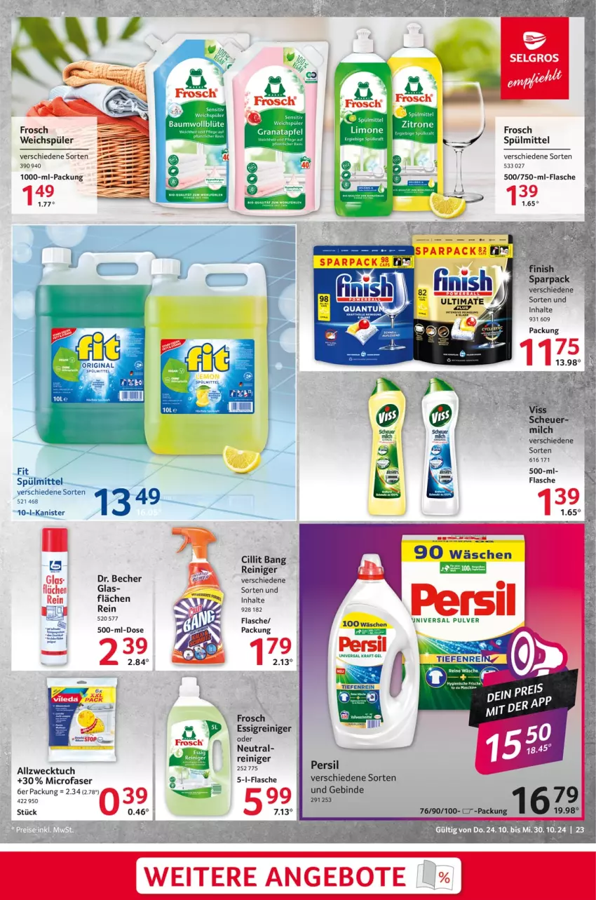 Aktueller Prospekt Selgros - Food - von 24.10 bis 30.10.2024 - strona 23 - produkty: angebot, angebote, Bau, Becher, Blüte, Cillit, cillit bang, essig, Finish, flasche, Frosch, kraft, limo, reiniger, spülmittel, tee, Ti, tuc, weck, weichspüler, zitrone