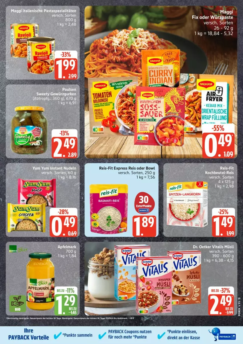 Aktueller Prospekt Edeka - Prospekte - von 17.08 bis 22.08.2026 - strona 17 - produkty: apfel, bio, coupon, coupons, deka, edeka bio, eis, korn, maggi, maggi fix, payback, reis, reis-fit, spitzen-langkorn, Ti, ZTE