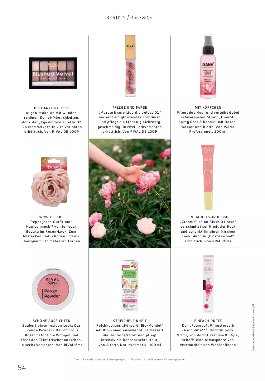 Aktueller Prospekt Rossmann - Prospekte - von 02.06 bis 31.08.2025 - strona 54 - produkty: alterra, asti, bio, Blüte, Domol, Elan, Finish, For Your Beauty, Haarschmuck, isana, Kinder, kirsch, kosmetik, Lipgloss, Make-up, mandel, natur, naturkosmetik, Palette, Raumduft, rel, Ria, rosen, Rosenwasser, rouge, sana, Schmuck, Ti, velvet, wasser, Yo